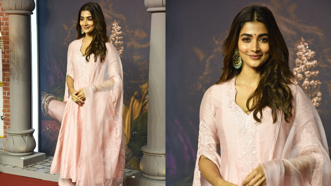 Pooja Hegde in blush pink suit 