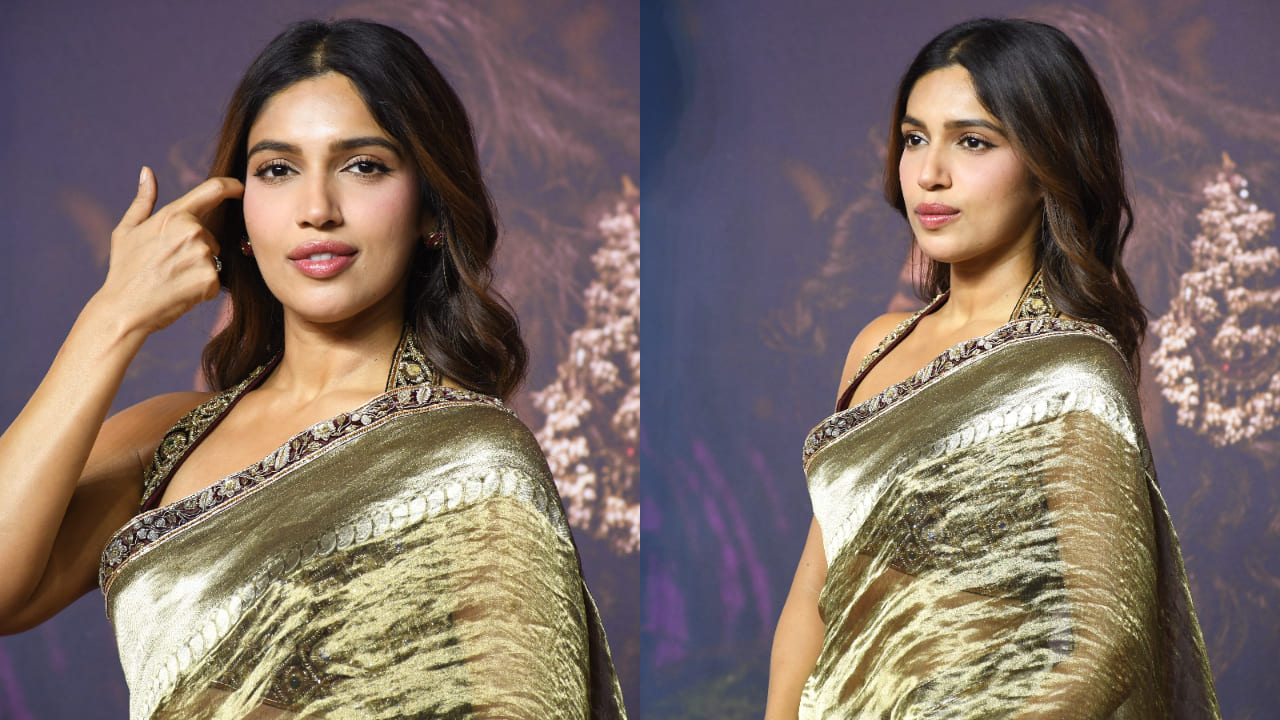 Bhumi Pednekar in golden tissue saree 