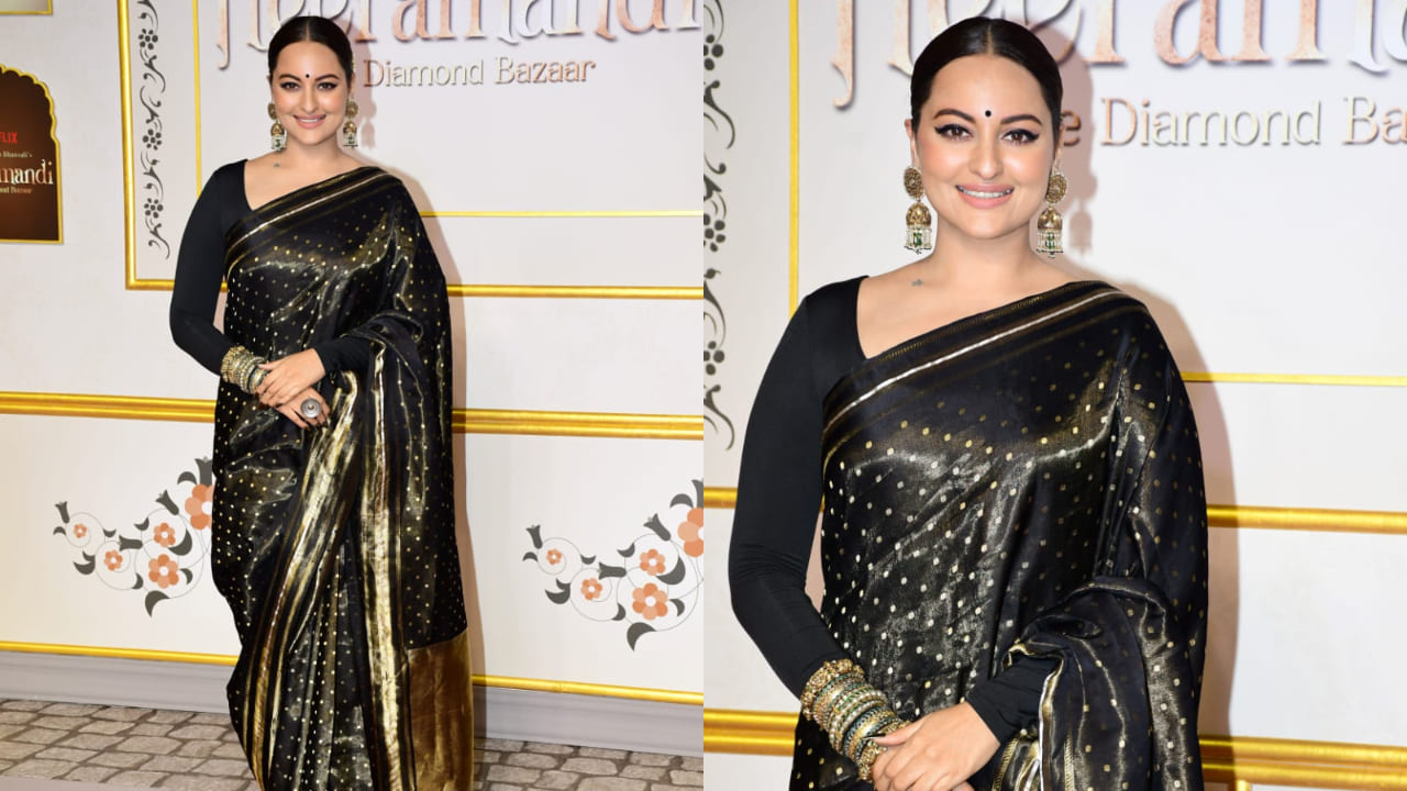 Sonakshi Sinha in black saree at Heeramandi premiere 