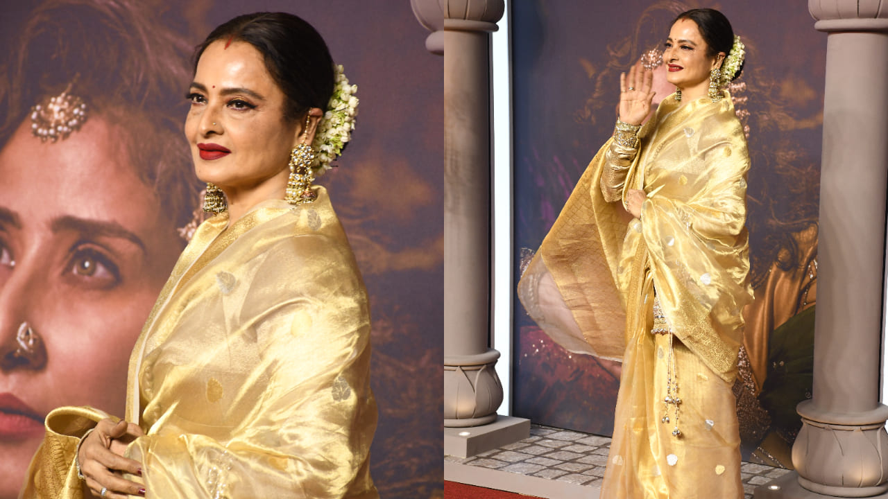 Rekha gracing the premiere of Heeramandi in golden saree 