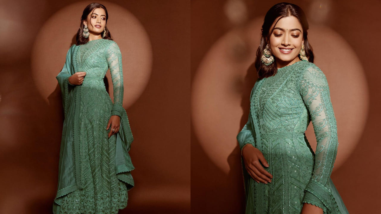 Rashmika Mandanna in green anarkali 