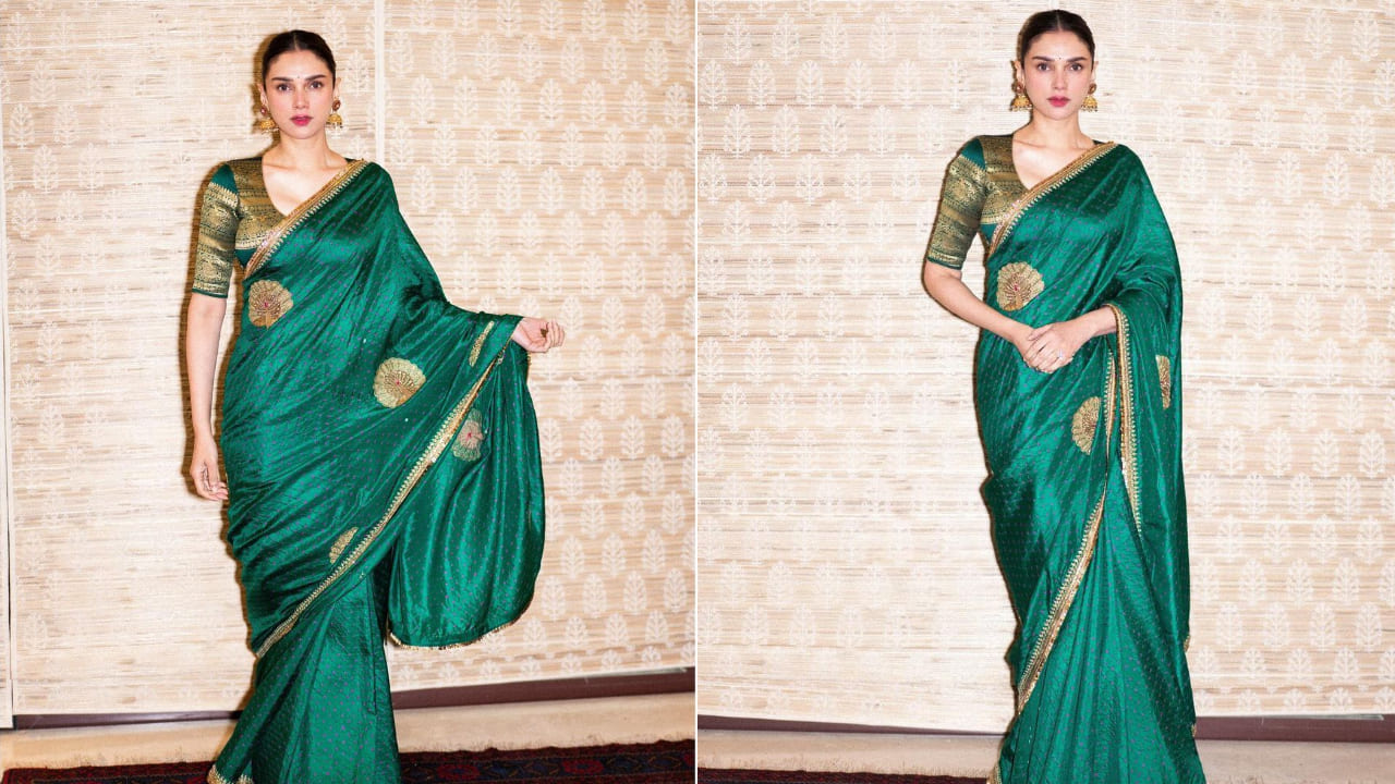 Aditi Rao Hydari in green raw mango saree 