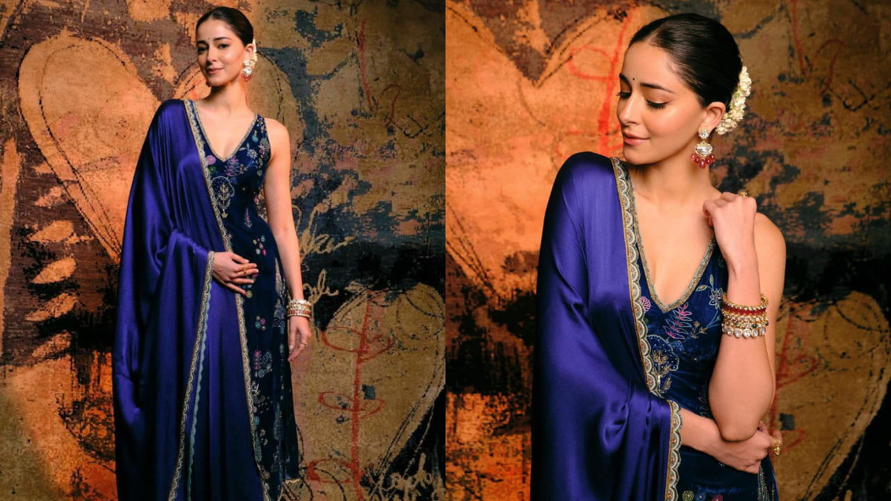 Ananya Panday in blue velvet suit 