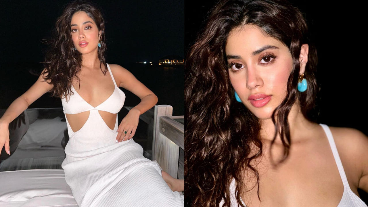 Janhvi Kapoor in white ribbed dress 