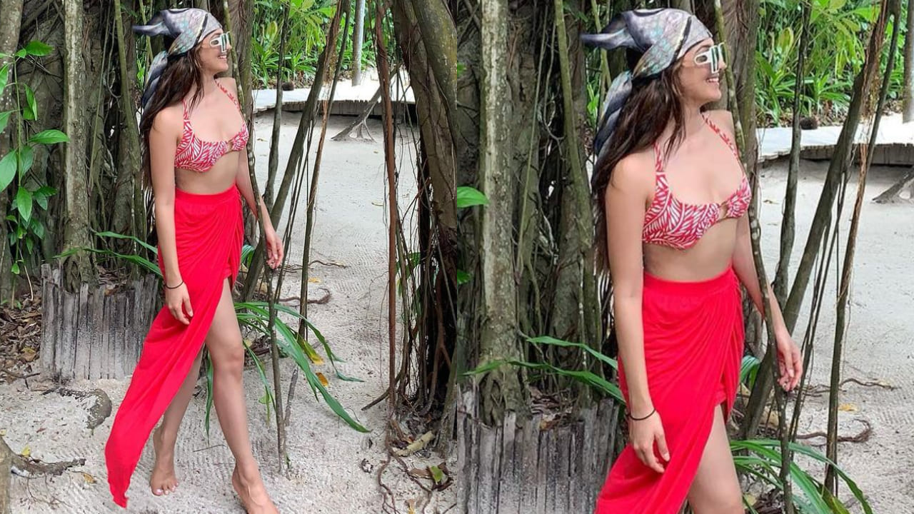 Kiara Advani in red sarong and bralette 