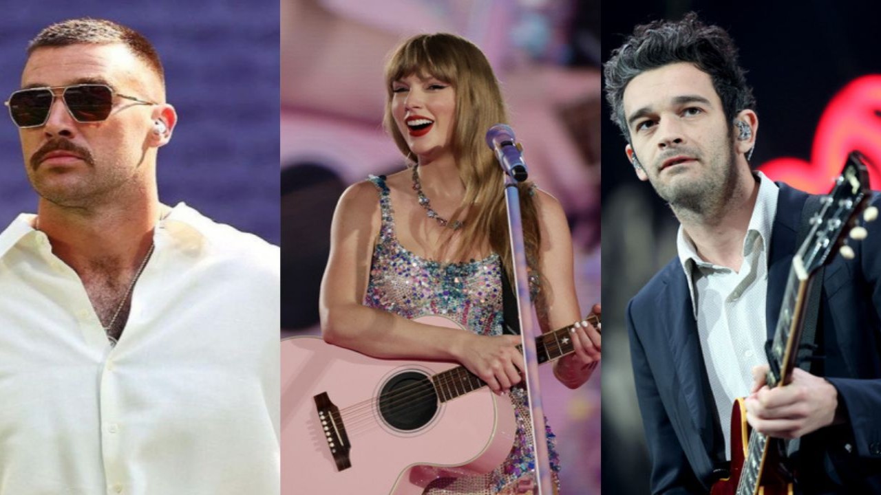 Travis Kelce (Instagram), Taylor Swift and Matty Healy (Getty Images)