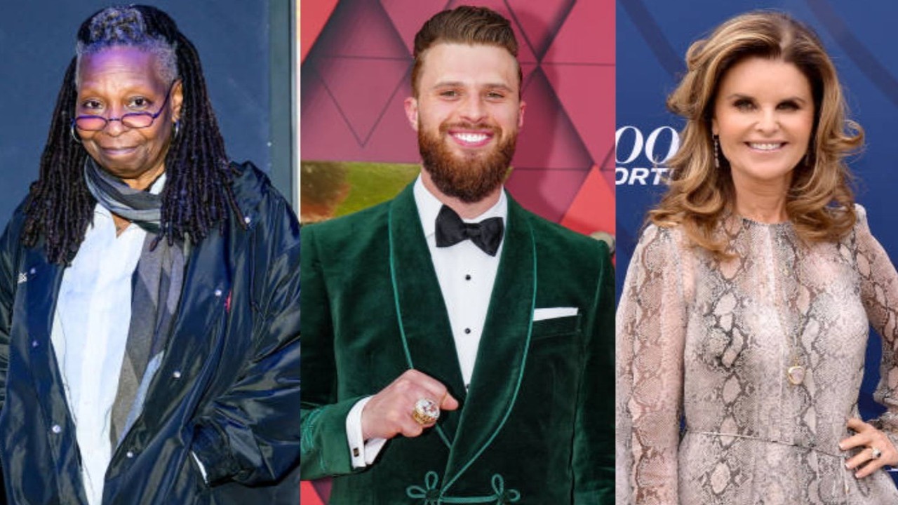 Outrage ensues as celebs like Maria Shriver, and Whoopi Goldberg slam Harrison Butker's controversial speech telling women to be homemakers.