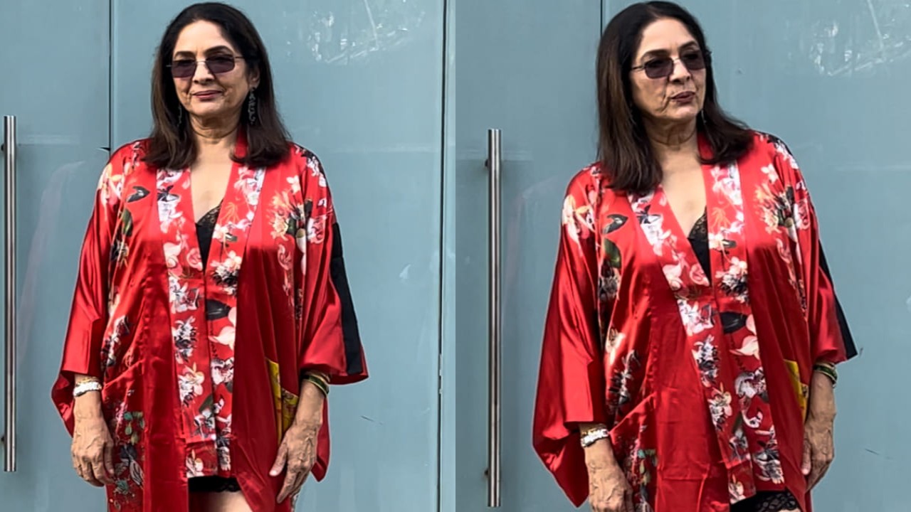 Neena Gupta in floral robe and boots 