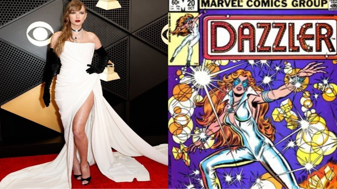 Taylor Swift via Getty Images, Dazzler #1 via Marvel Comics