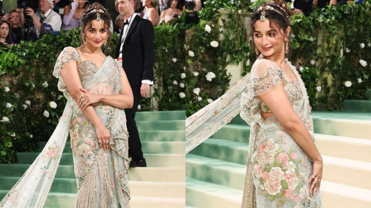 Alia Bhatt in floral saree by Sabyasachi