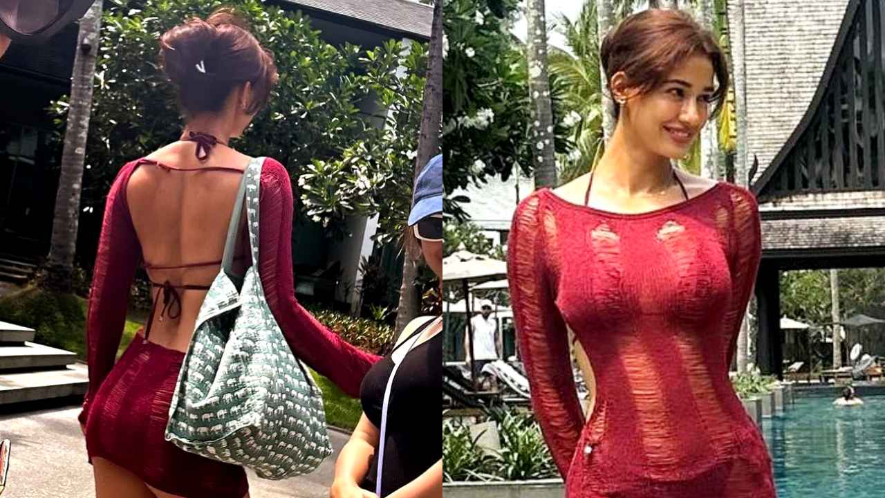 Disha Patani flaunts her celestial curves in distressed burgundy dress with matching bikini set (PC: Disha Patani Instagram)