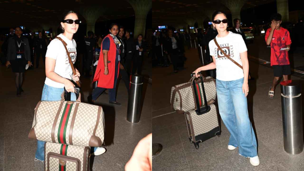 Alia Bhatt serves stylish airport look with high-end Gucci picks; here’s how you can recreate her vibe (PC: Viral Bhayani)