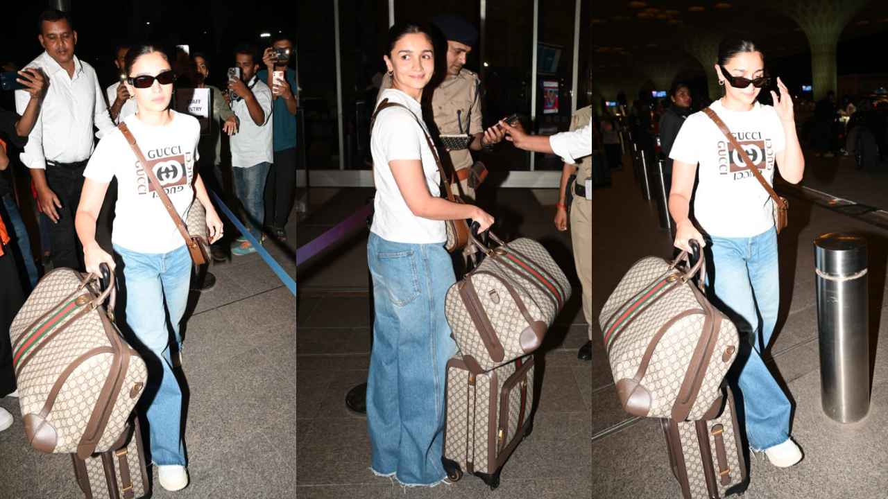 Alia Bhatt serves stylish airport look with high-end Gucci picks; here’s how you can recreate her vibe (PC: Viral Bhayani)