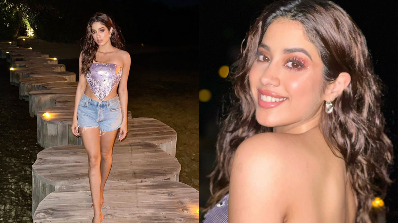 Janhvi Kapoor in metallic scarf top 