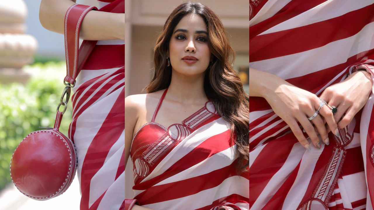 Janhvi Kapoor is unstoppable with her obsession for cricket themed saree but it makes for perfect fuss-free cocktail number (PC: APH Images)