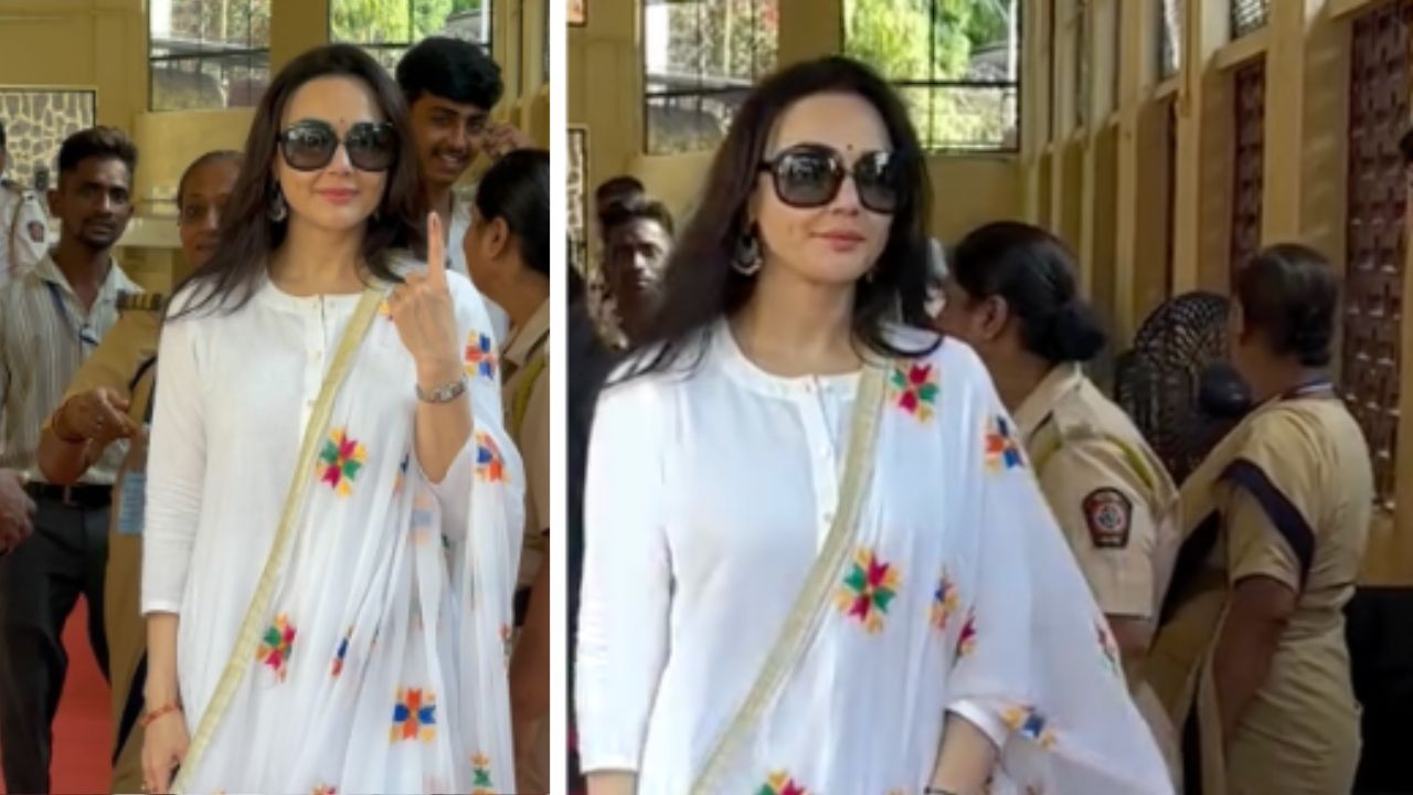 Preity Zinta adds color to her white kurta with a Phulkari dupatta (Credit: Instagram)