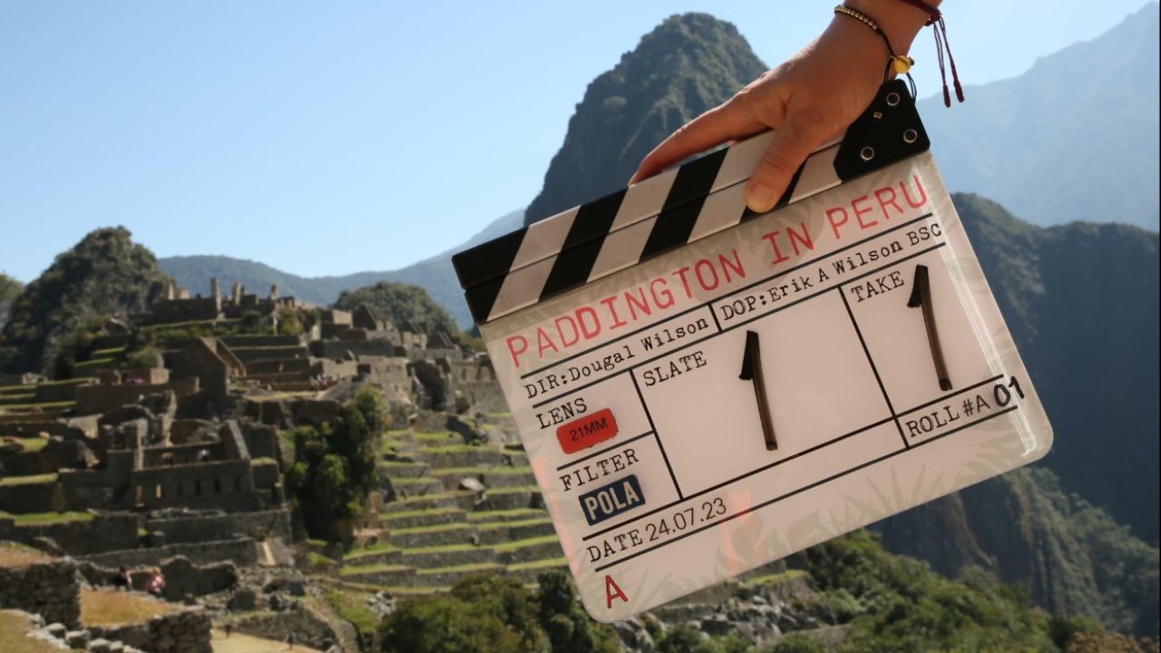 A slate on location for Paddington In Peru. (Studiocanal)