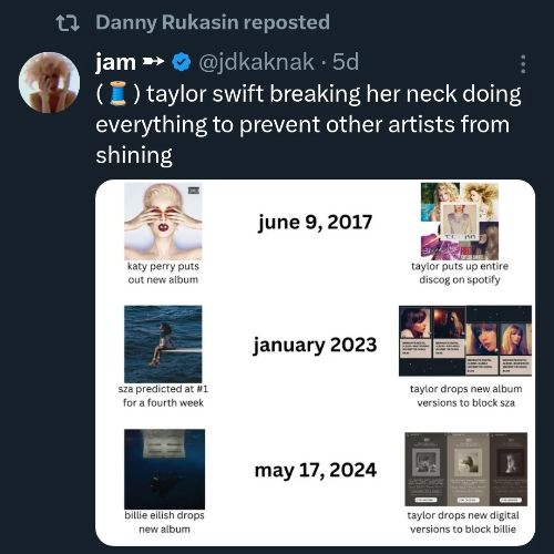 Billie Eilish's manager reposts shady tweets about Taylor Swift (X, formerly Twitter)