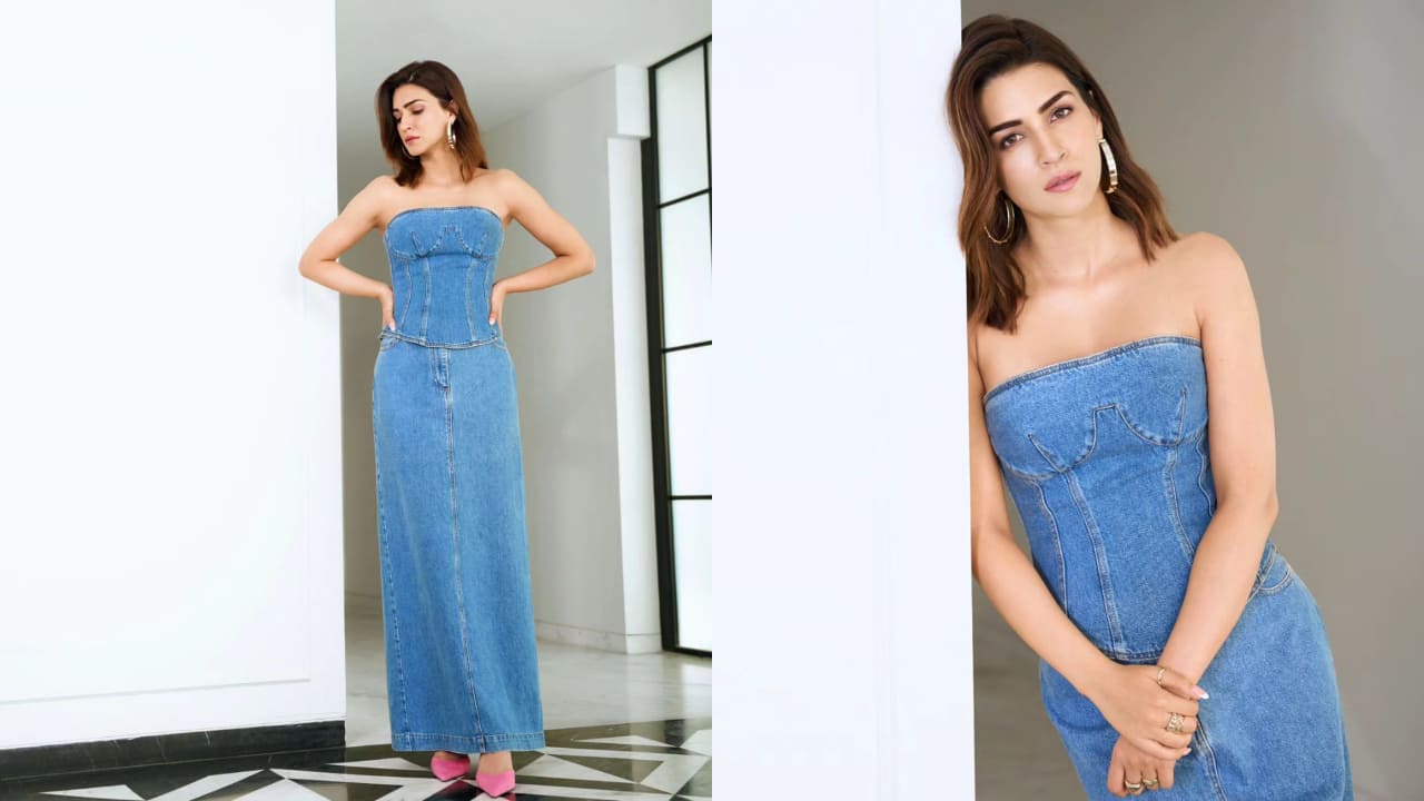 kriti Sanon in denim skirt