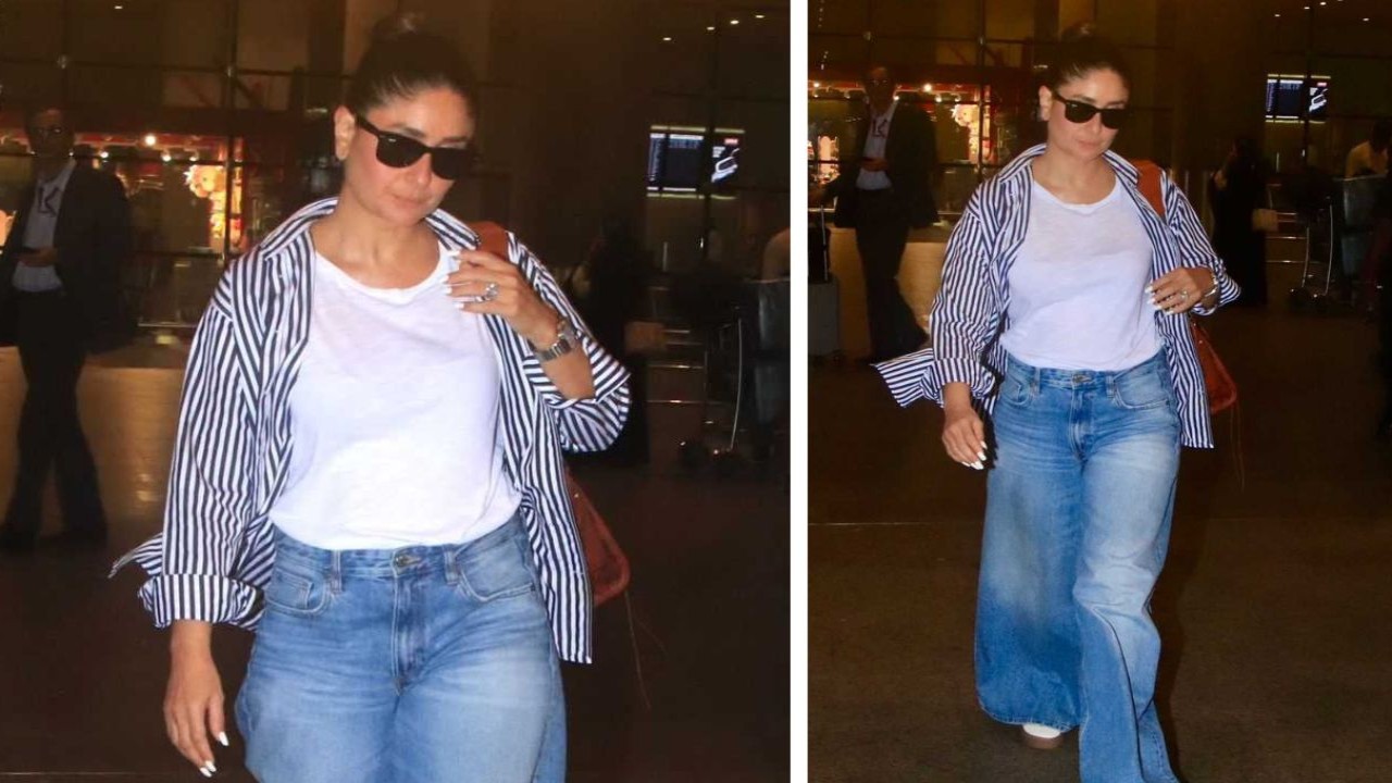 Kareena Kapoor Khan sports laid-back airport attire in baggy denim and  striped shirt | PINKVILLA