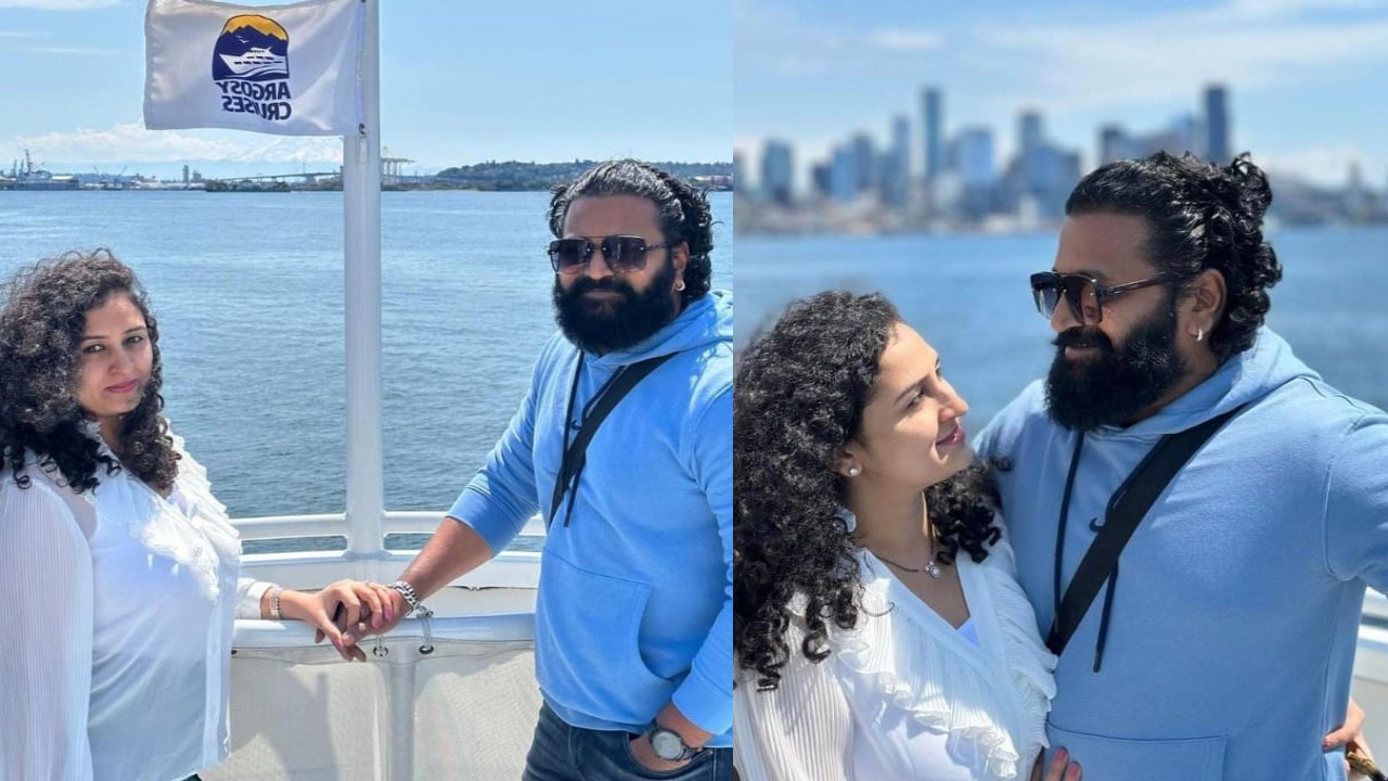 Kantara’s Rishab Shetty and his wife Pragathi pose for a romantic photo