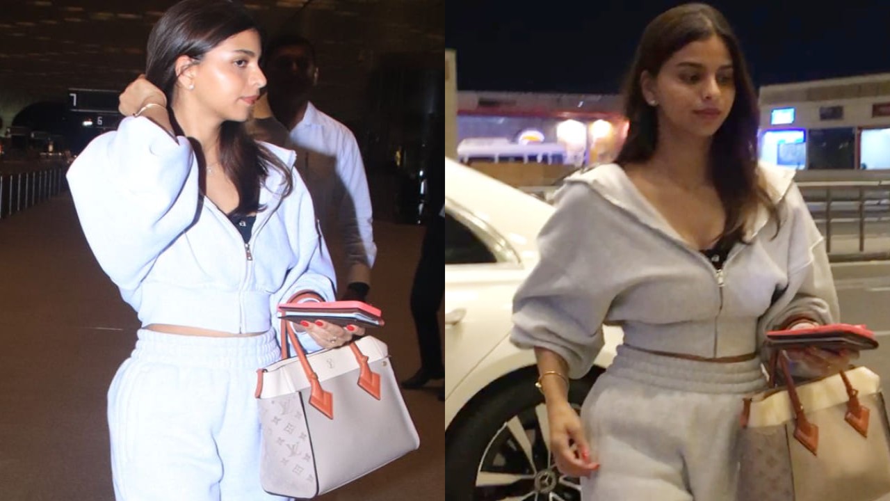 Suhana Khan gets her athleisure fashion on point in gray tracksuit accompanied with 4.2 Lakh Louis Vuitton bag