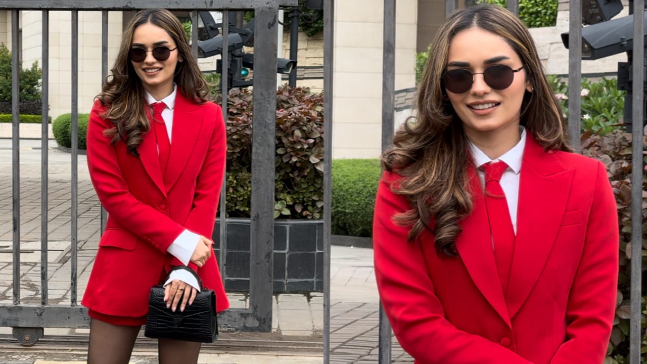 Manushi Chhillar makes it her business to rock power dressing in all-red shorts suit 