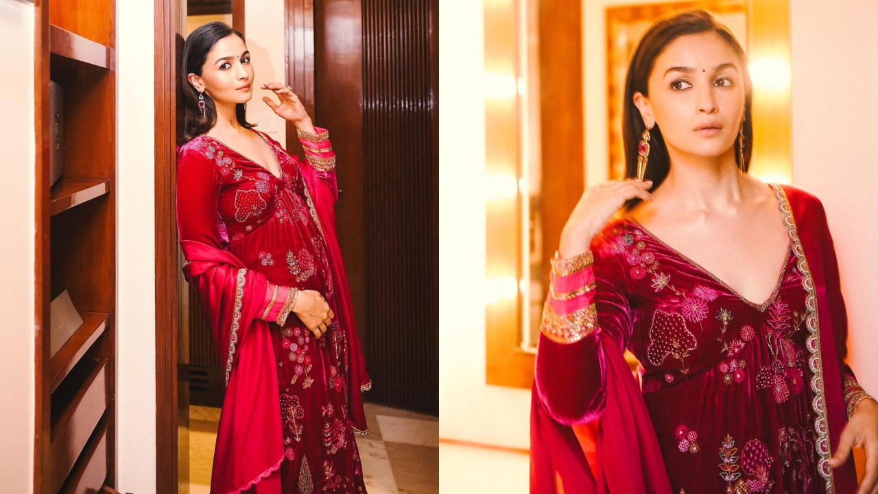 Alia Bhatt in classic red suit