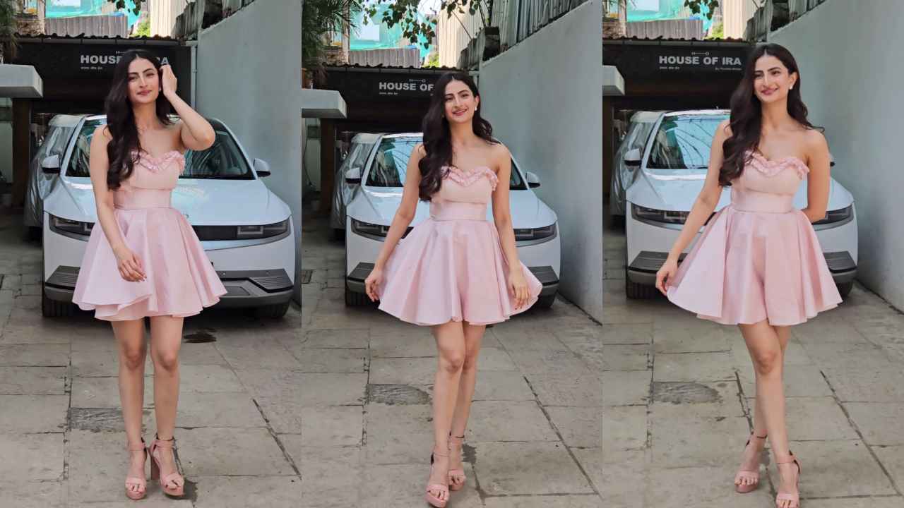 Palak Tiwari’s baby pink strapless mini-dress with matching heels ...