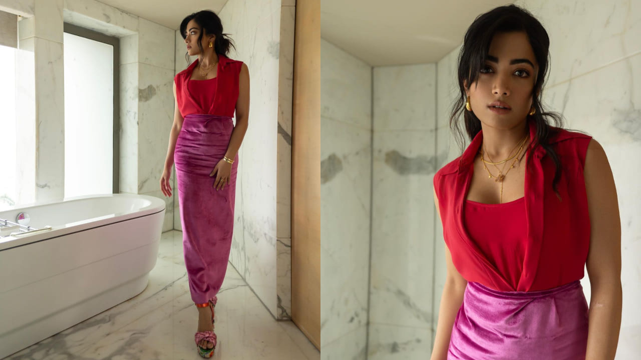 Rashmika Mandanna in color co-ordinated outfit 