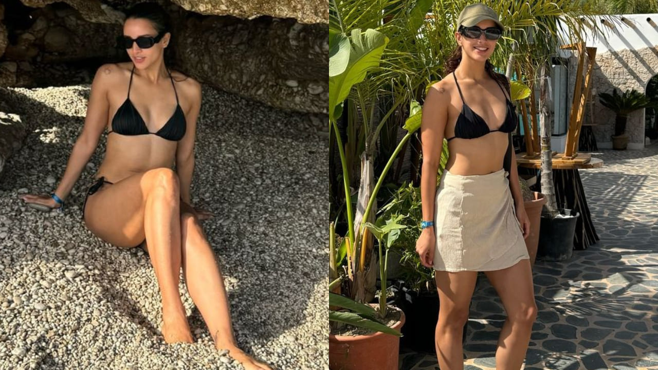 Tripti Dimri in black bikini and white skirt