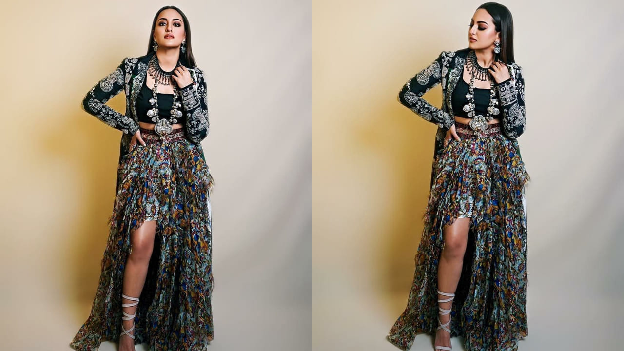 Sonakshi Sinha in floral skirt and jacket 