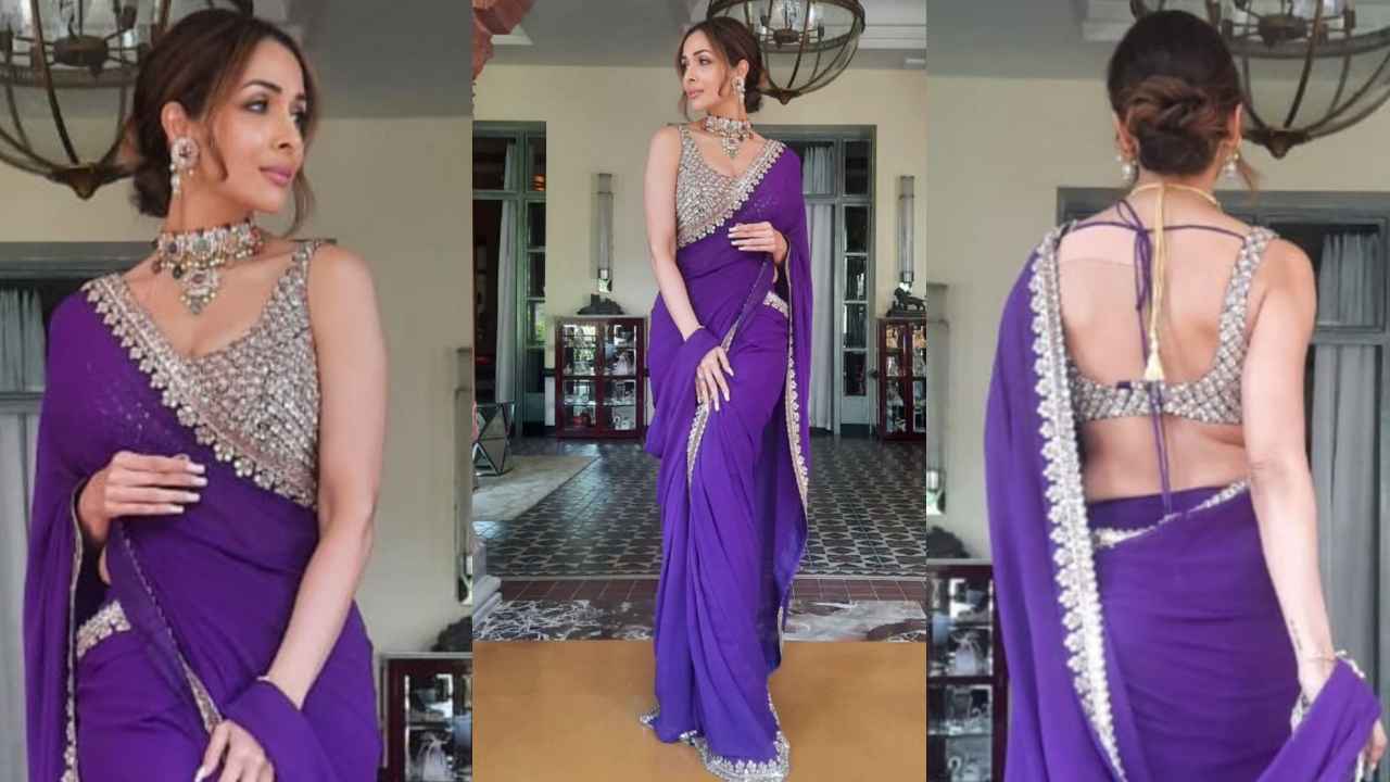 Malaika Arora’s purple hand-embroidered saree is a total must-have for the wedding season (PC: Malaika Arora Instagram)