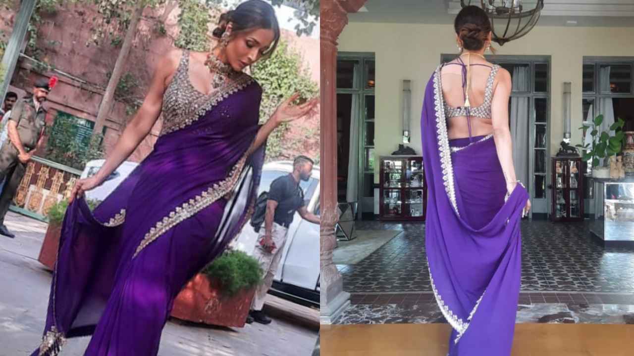 Malaika Arora’s purple hand-embroidered saree is a total must-have for the wedding season (PC: Malaika Arora Instagram)