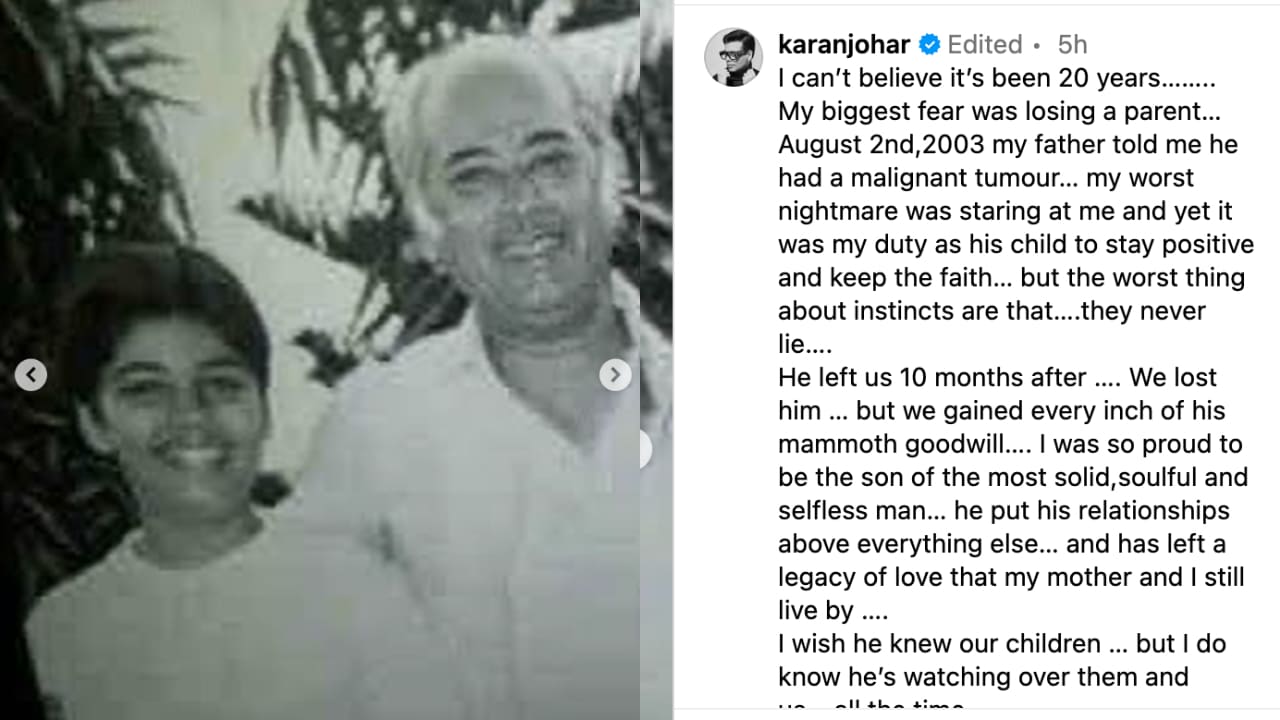 Karan Johar pens emotional post remembering dad Yash Johar on his 20th death anniversary