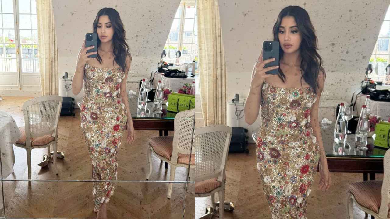 Janhvi Kapoor wears a figure-flattering embellished dress in beads and sparkling crystals worth Rs 2,75,235 (PC: Ami Patel Instagram)