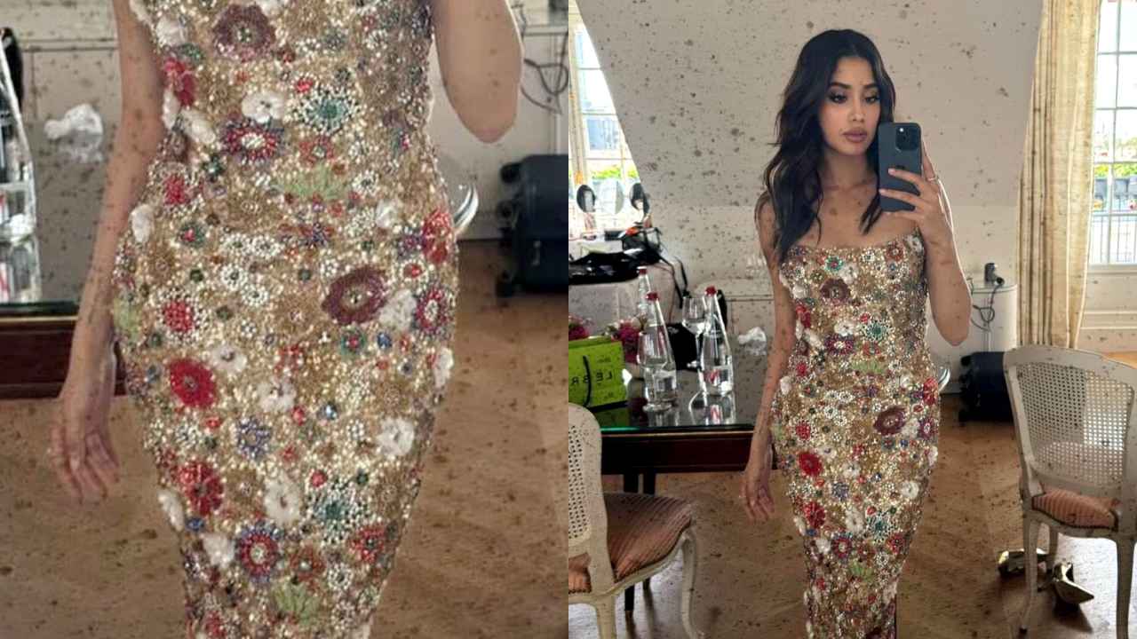 Janhvi Kapoor wears a figure-flattering embellished dress in beads and sparkling crystals worth Rs 2,75,235 (PC: Ami Patel Instagram)