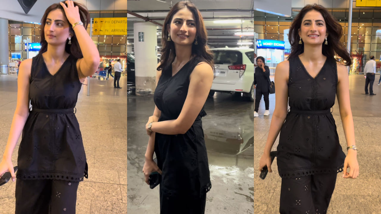 Palak Tiwari in black kurta set at airport 