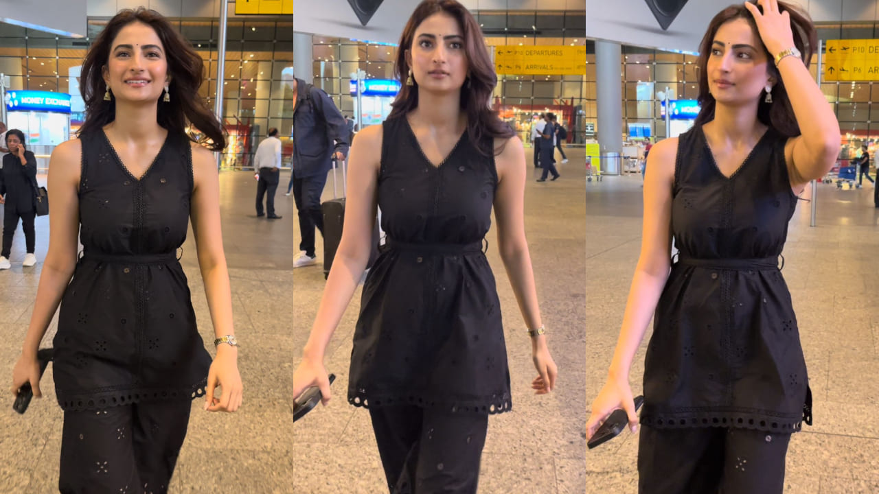 Palak Tiwari in black kurta set at airport 