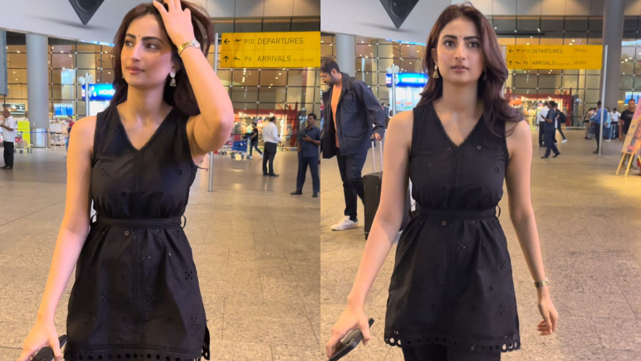 Palak Tiwari in black kurta set at airport 