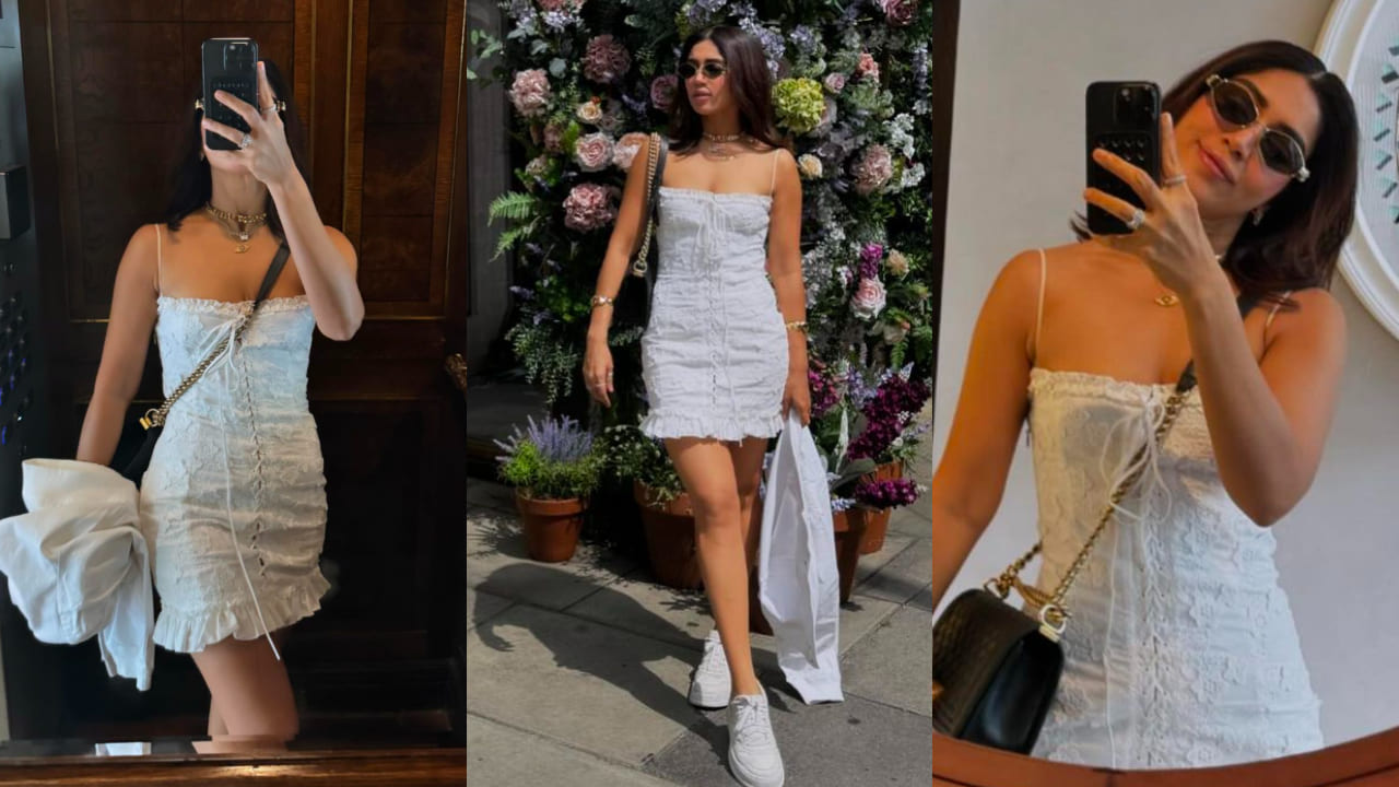 Bhumi Pednekar in white floral dress