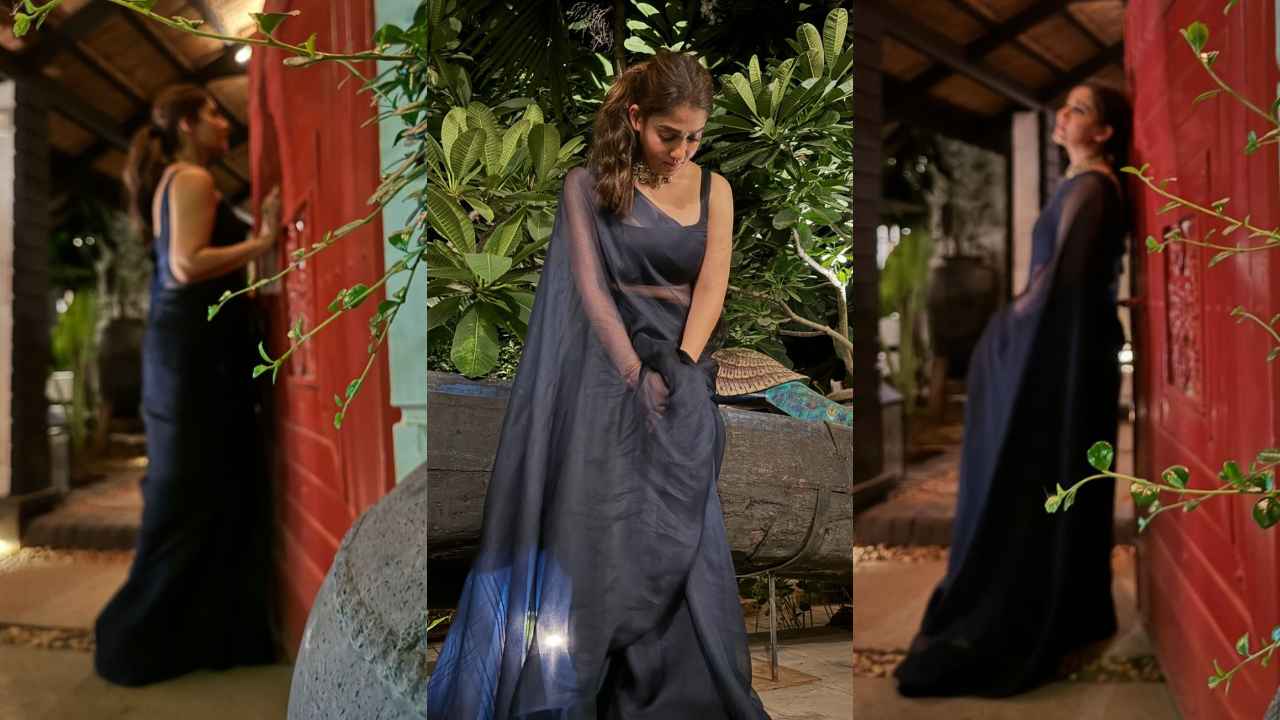 Nayanthara wears dark blue sheer saree with sleeveless blouse proving she is a minimalistic fashion queen (PC: Nayanthara Instagram)