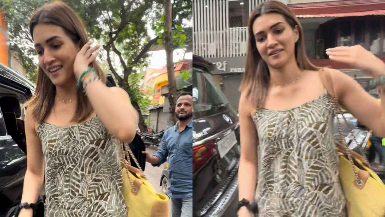 Kriti Sanon pairs sleeveless printed top with matching khaki green shorts and a high-end Chanel tote bag (PC: Varinder Chawla)