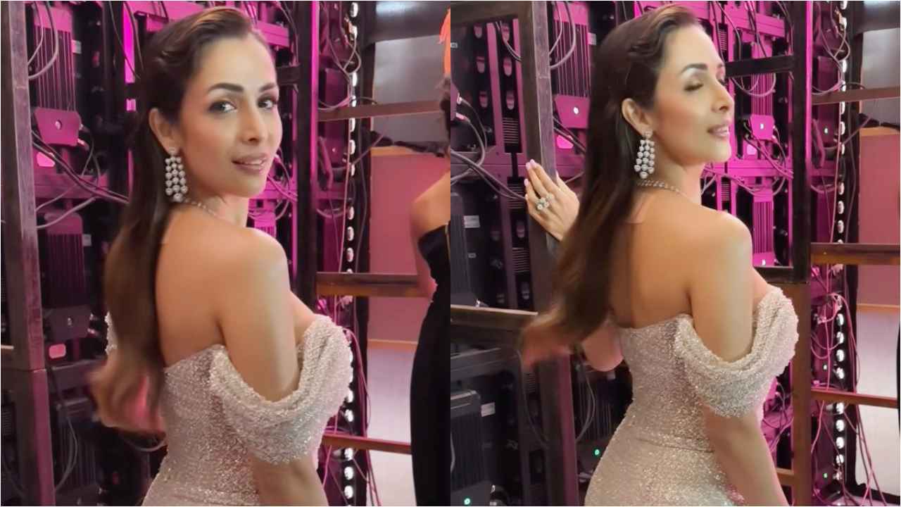 Malaika Arora shimmers in glittery off-shoulder gown and it can be your next pick for a cocktail party (PC: Meghna Butani Instagram)