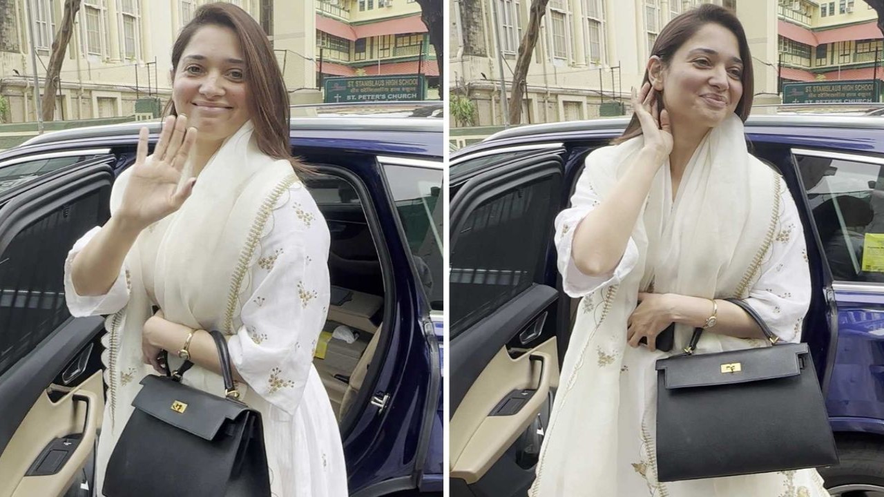 Tamannah Bhatia in white and gold Chanderi Kurta set 