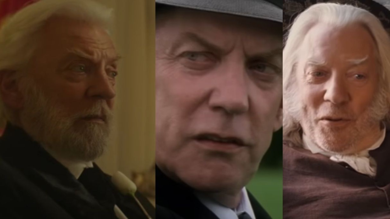 Donald Sutherland ( Image 1 via YouTube/ Lionsgate, image 2, via  YouTube/Movieclips, image 3, via YouTube/Focus Feature)