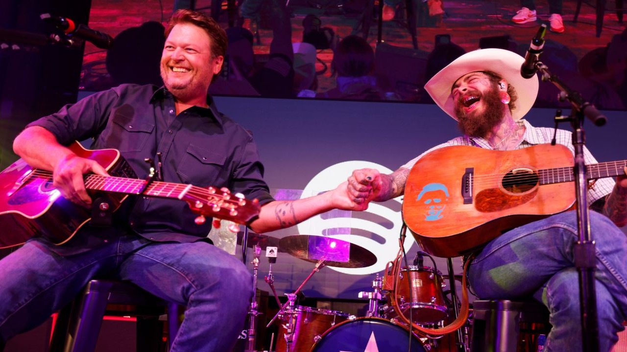 Malone and Shelton team up for an unexpected and electrifying duet of Pour Me a Drink at CMA Fest._