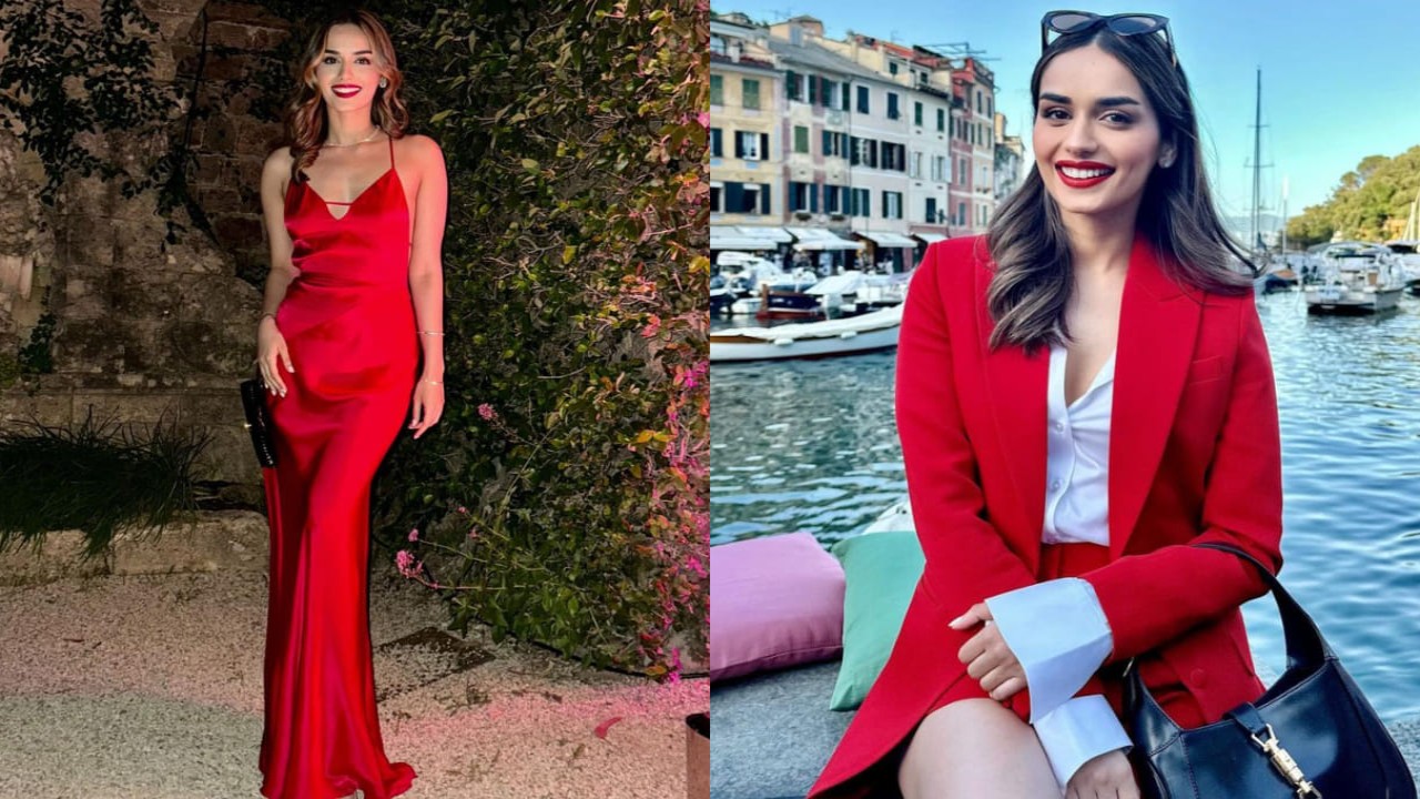 Manushi Chhillar in two red outfits