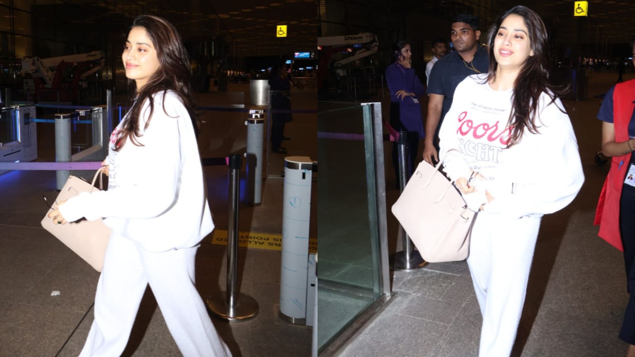 Janhvi Kapoor blends comfort and luxury in her cozy jumper and pants, accessorized with Hermes Birkin bag