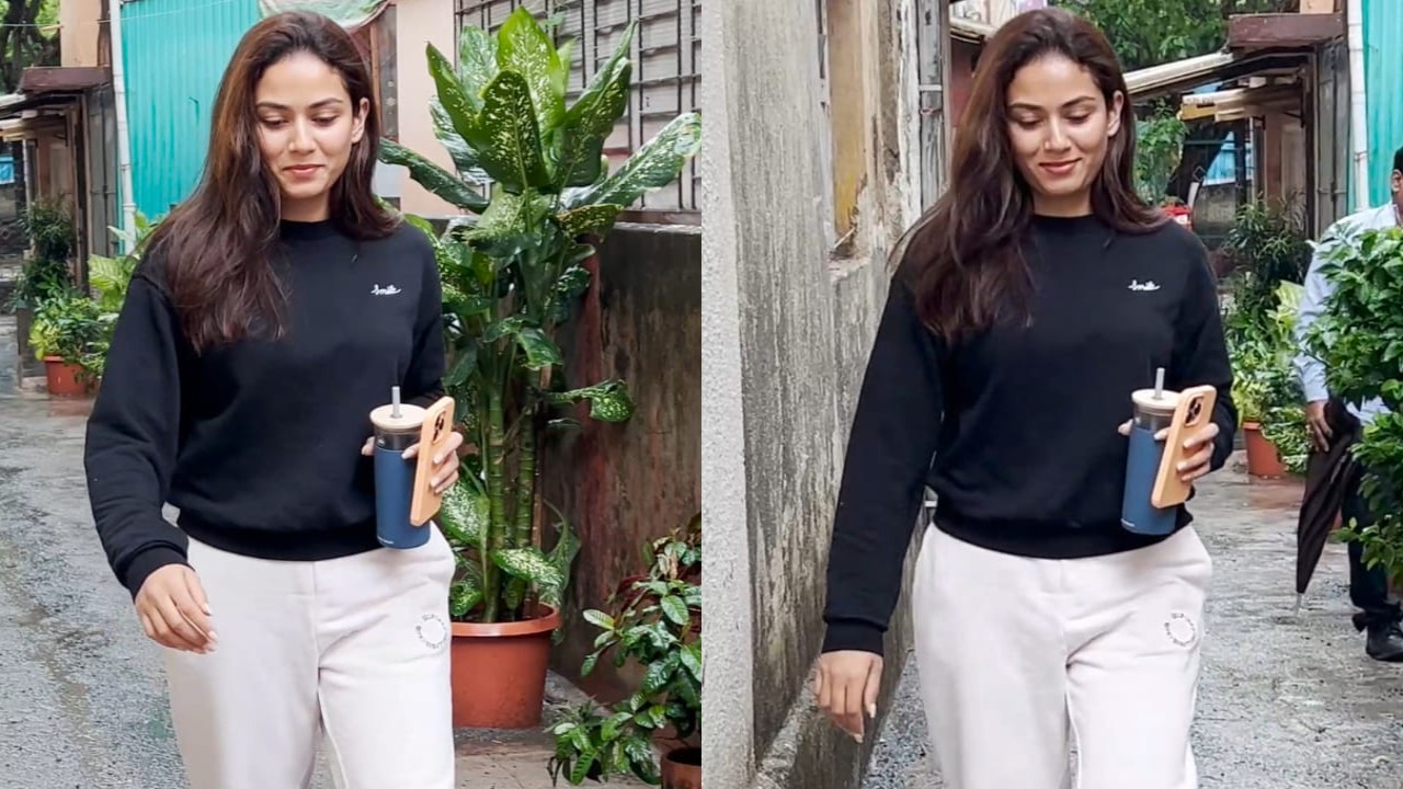Mira Kapoor in black sweatshirt and white joggers 